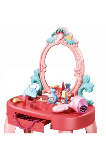 صورة طاولة تزيين الأميرة المحاكية  هي لعبة لعب أدوار مصممة تتكون من 31 قطعة مع الكرسي  للأطفال بعمر 3 سنوات فما فوق